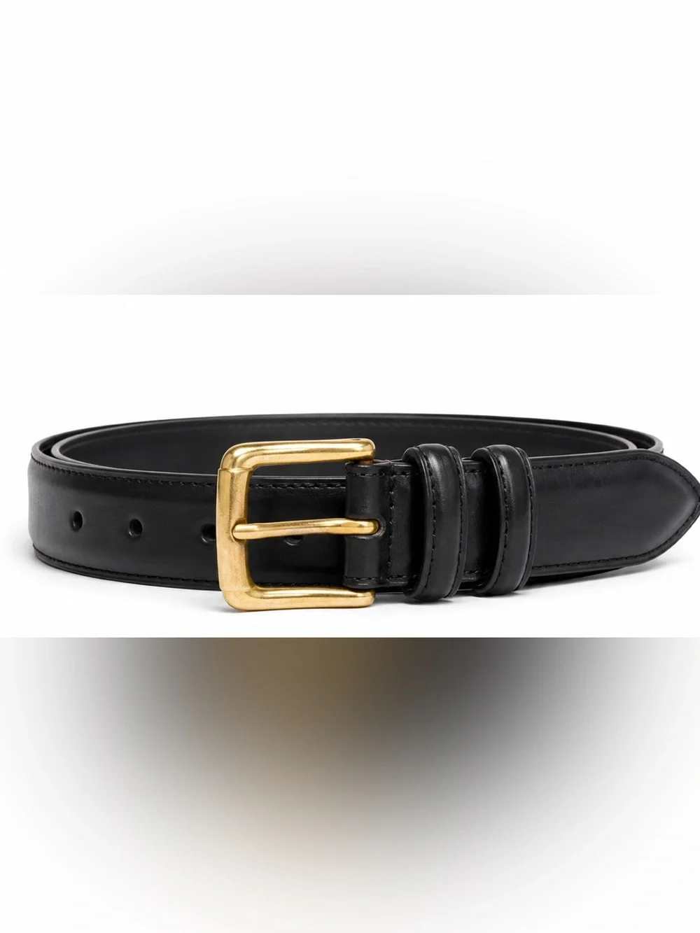 Lands’ End Black Timeless Leather Belt Brass Buckle Classic Dress Casual Size 34
